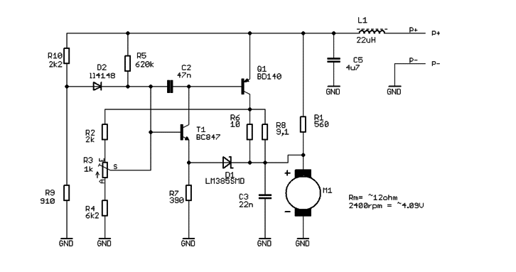 A two transistor motor speed controller