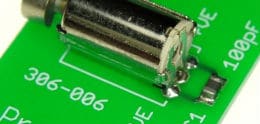 A downward view of a thru-hole PCB-mount vibration motor