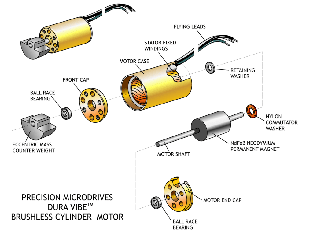 An exploded diagram showing the internal construction of a dura vibe brushless cylinder motor