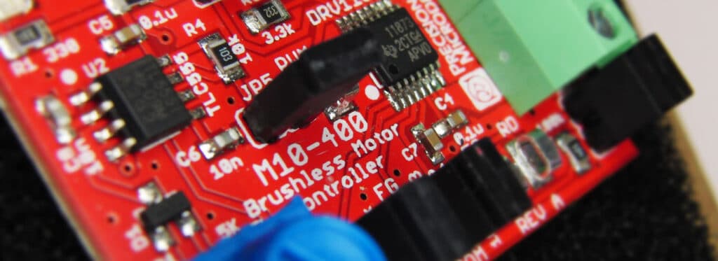 A close up of the M10-400 brushless motor controller