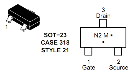 Line drawing of a typical SMD N-channel MOSFET