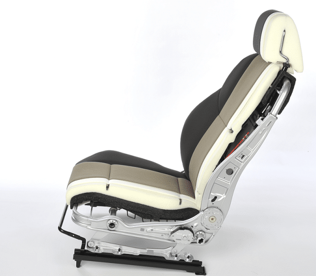 Cross section of a front car seat showing what what it is made from