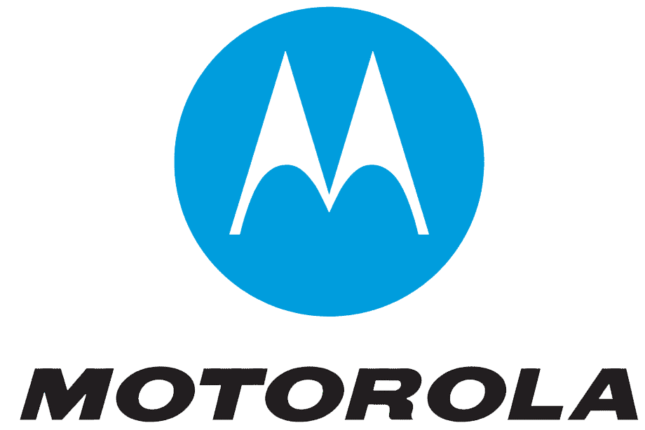 The stacked version of the Motorola logo. The emsignia and Motorola wordmark are aligned in the centre.