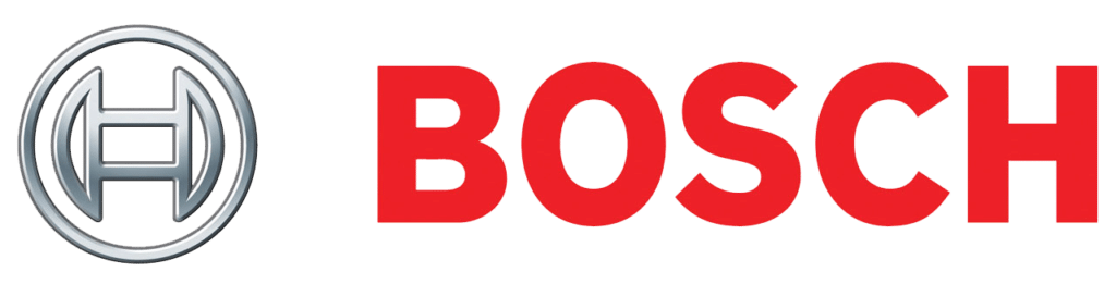 Bosch logo with the grey symbol on the left and the Cadmium Red lettering following it on the right