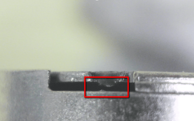 Close up of a fatigued spring weld joint caused by long-term overdriving a LRA