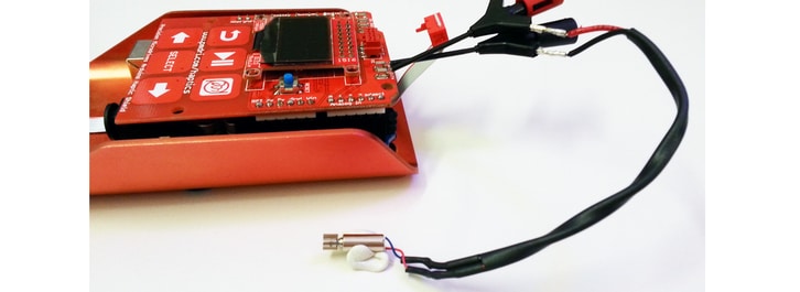 Our haptic feedback kit with a vibration motor connected to it