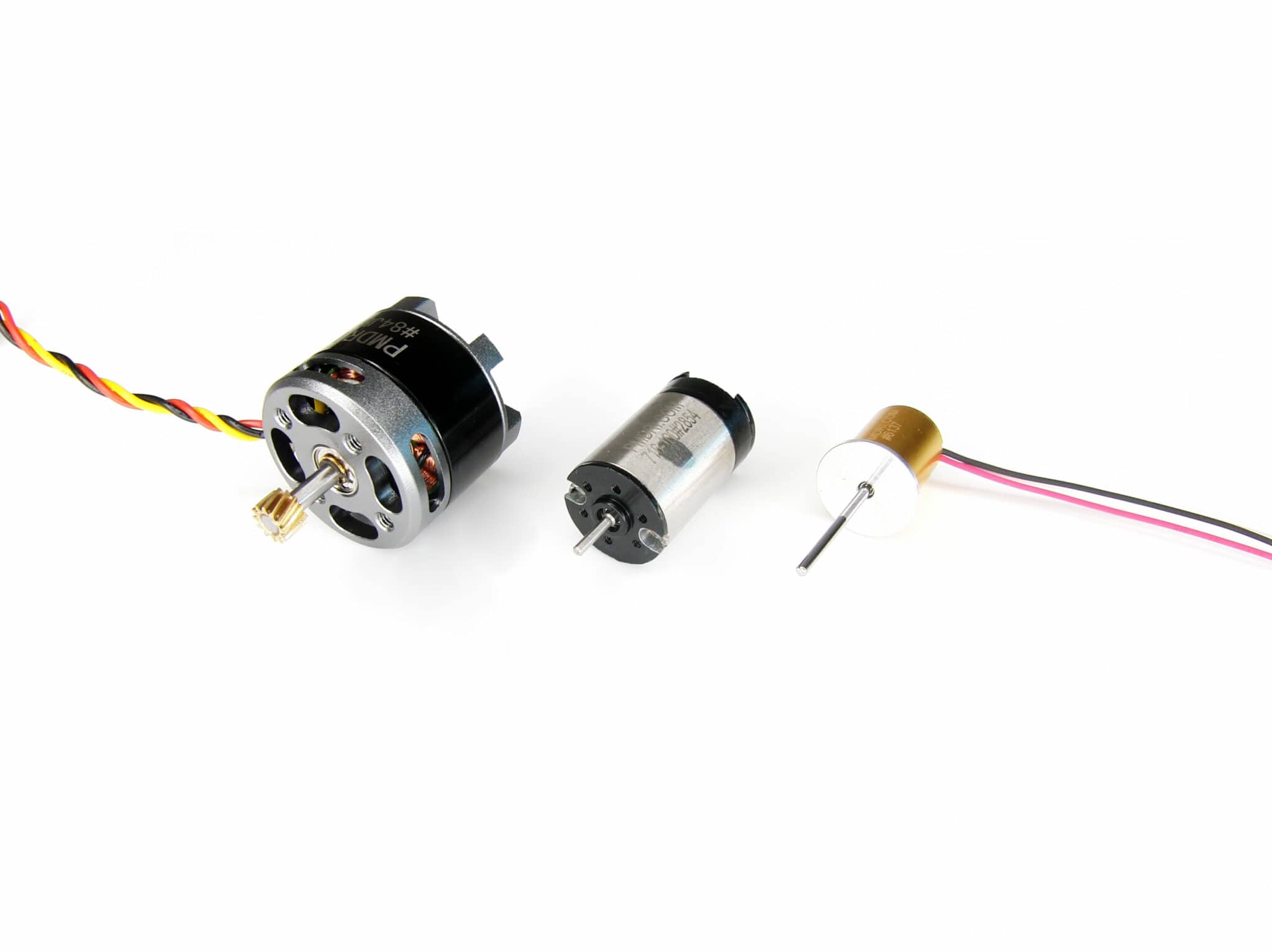 Precision Microdrives brushless motors, using in-runner and out-runner designs.