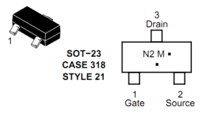 A line drawing of a typical SMD N-channel MOSFET.