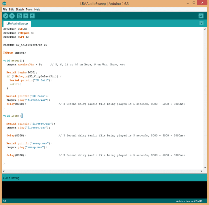 Screenshot of the Arduino code needed to play audio files