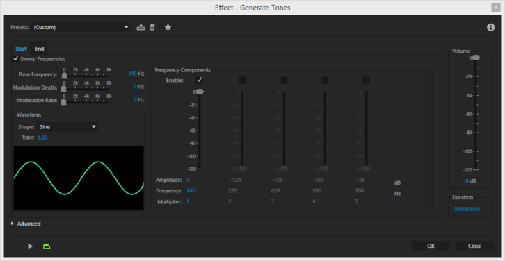 Screenshot of an audio wave being created in Adobe Audition