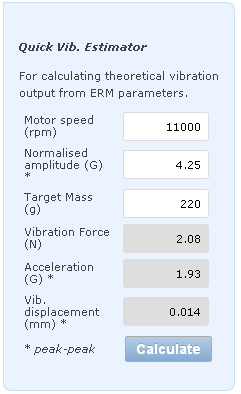 The PMD quick vibration estimator with the results of a vibration motor running at 11,000 rpm