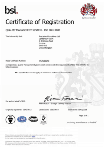 Precision Microdrives ISO 9001 certificate