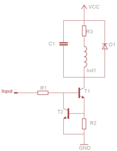 Transistor based current limiting with motor equivalent circuit diagram