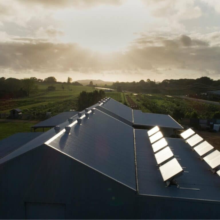 a roof with solar panels mounted to it